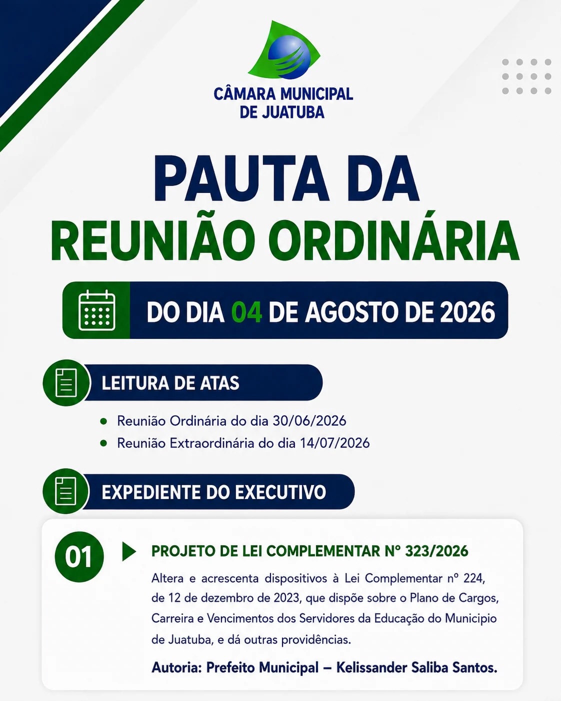 Confira a pauta da reunião ordinária de hoje!
