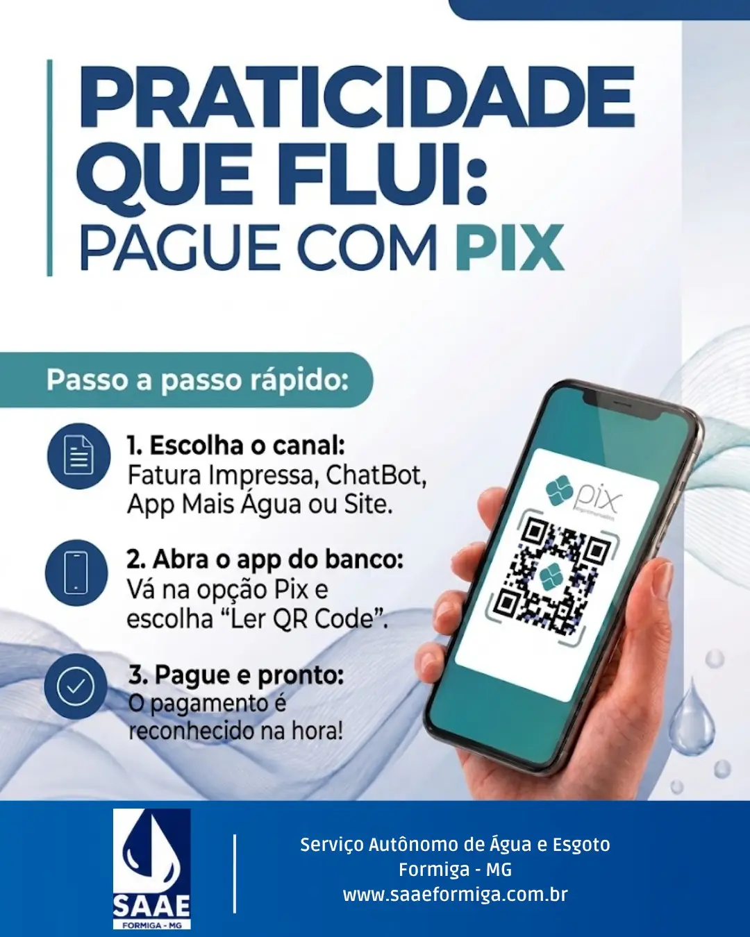 ✅Pagamento via PIX: mais inovação e agilidade no seu dia a dia com o SAAE Formiga! 

Como parte das …