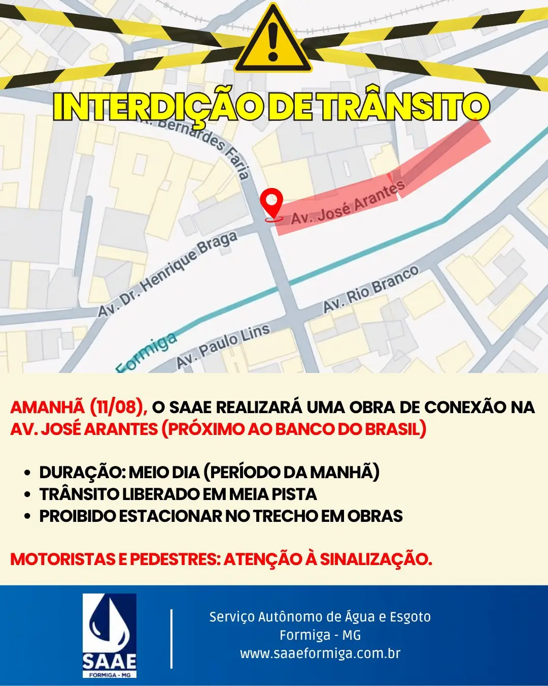 AVISO DE INTERVENÇÃO NA VIA - AVENIDA JOSÉ ARANTES

Atenção, motoristas e pedestres! Amanhã, terça-f…