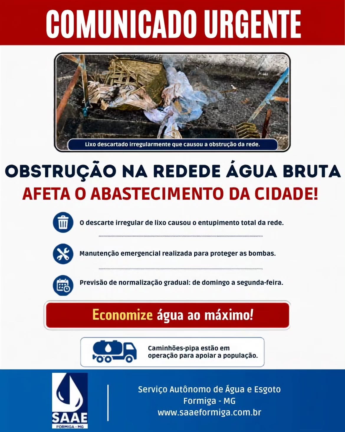 COMUNICADO URGENTE À POPULAÇÃO.

O SAAE Formiga  informa que o abastecimento de água em grande parte…